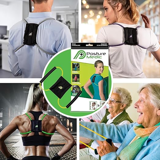 PRIMEKINETIX PostureMedic Dynamic Posture Corrector - Active Resistance Training System for Upper Back Strengthening & Shoulder Alignment - Stretches Chest, Strengthens Back - Doctor Recommended - Size L (Yellow)
