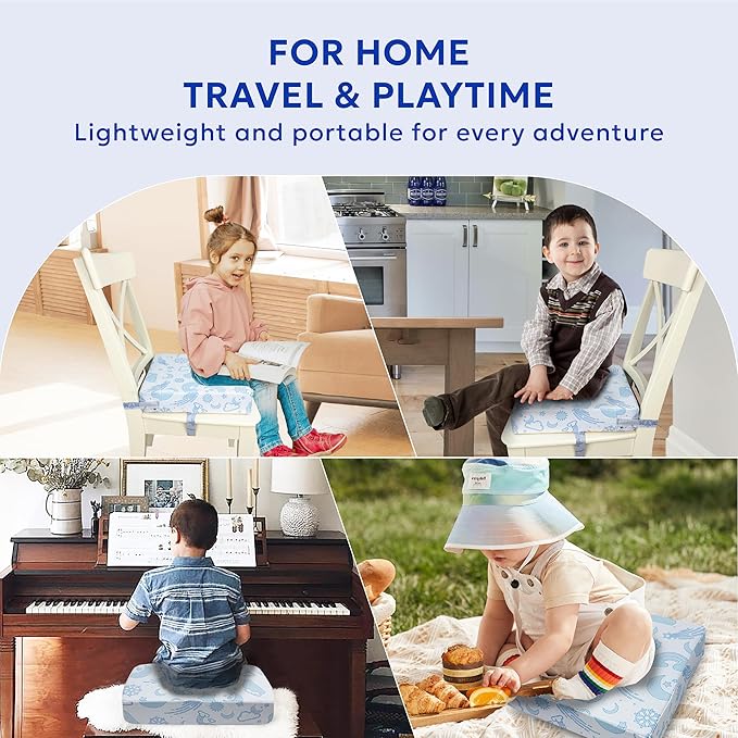 Toddler Booster Seat for Dining Table,Portable Kids Booster Seat - Adjustable, Non-Slip, Lightweight & Easy to Clean (Blue Moon)
