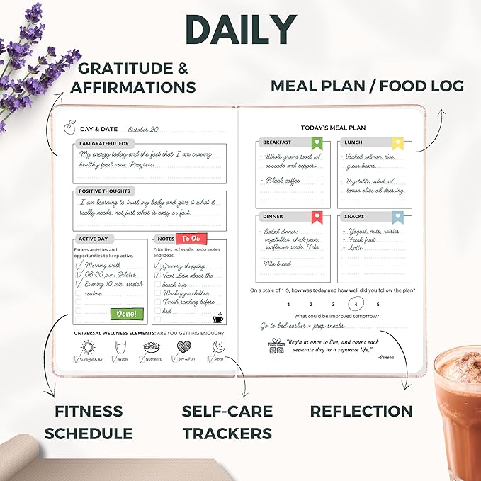 Life & Apples Daily Wellness Journal - Guided Journal & Planner for Wellbeing, Gratitude & Healthy Routines | Food & Fitness Journal, Habit Tracker, Weight Loss Diary | Undated A5 Bloom