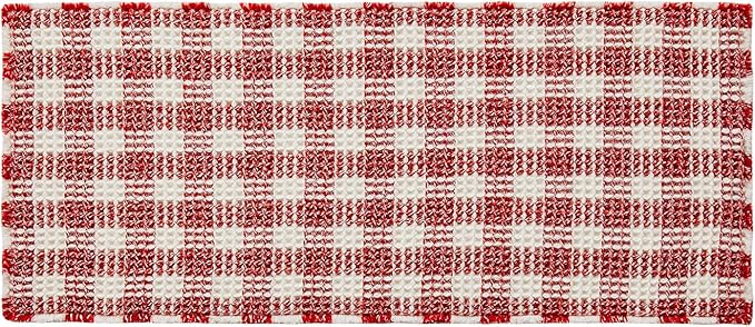 Waffle Runner Rug Bathroom, Long Boho Christmas Bathroom Rugs Non Slip Washable Absorbent Checkered Bathroom Mat Quick Dry Cute Bath Mat, 72"x24" Red and White