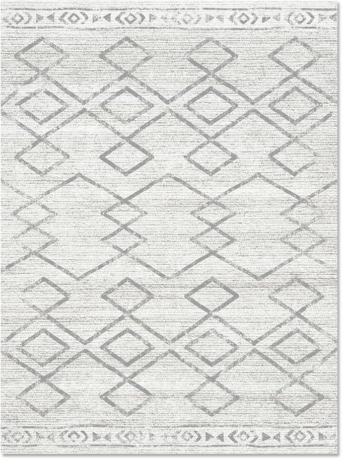 jinchan Moroccan 6x9 Area Rugs for Living Room - Machine Washable Soft Modern Geometric Stain Resistant Ultra-Thin Low-Pile Large Rug Non-Slip Carpet for Bedroom Kitchen Dining Room (6x9ft, Grey)