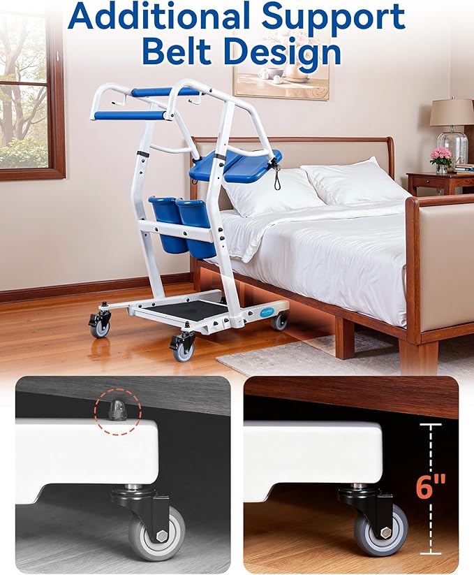 MCombo Stand Assist Patient Lift with Transfer Belt, Patient Transport Unit for Home Care and Elderly Use, 400lbs Capacity, STA446 (Blue)