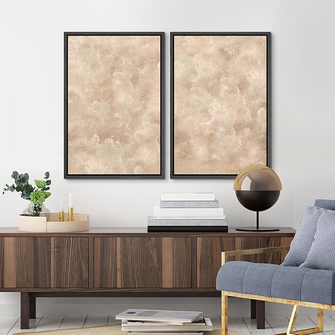 MUDECOR Framed Canvas Print Wall Art Neutral Abstract Minimalist Beige and Cream Tones Illustrations Modern Art Decorative Bohemian Colorful Chic for Living Room, Bedroom, Office - 16"x24"x2 Black