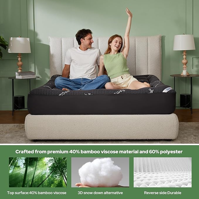 BEDLORE Twin Mattress Topper Viscose Derived from Bamboo, Thick Pillow Top Mattress Pad with Stretchable Pockets for 6"-15" Mattress, Soft Breathable Mattress Topper for Back Pain Relief(Dark Gray)