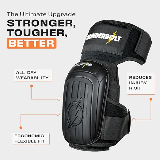 Thunderbolt Knee Pads for Men Construction Knee Pads for Work for Men and Women with Double Gel for Gardening Flooring Roofing Heavy Duty with Extra Thick Foam and Strong Adjustable Non-Slip Straps
