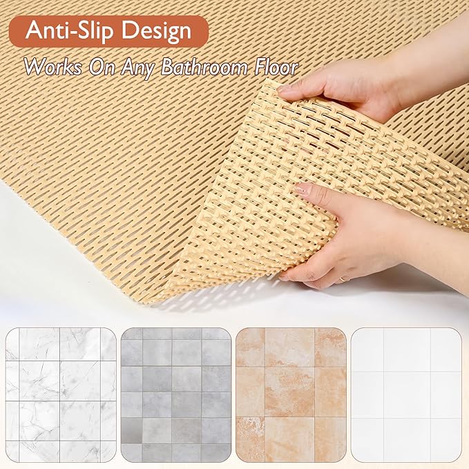 Extra Large Non-Slip Shower Mat, Fast-Dry PVC Bath Stall Tub Mat, Drain-Hole Design for Shower Stall Tub for Elderly/Kids, Non Slip Bath Mat Bathroom Safety Accessory, Khaki 47"x32"