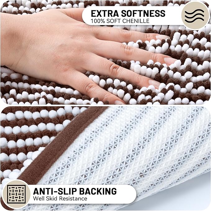 Ultra-Soft Bathroom Rug Set, 2-Piece – Absorbent, Non-Slip, Machine Washable Bath Mats for Bathroom, Shower, Sink, Kitchen （20" x 32" + 17" x 24"）