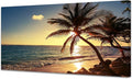 Muolunna S04975 Wall Art Decor Large Canvas Print Picture Sunset Ocean Beach Waves 1 Panel Coconut tree Scenery Painting Artwork for Office Home Decoration Stretched and Framed Ready to Hang XLarge