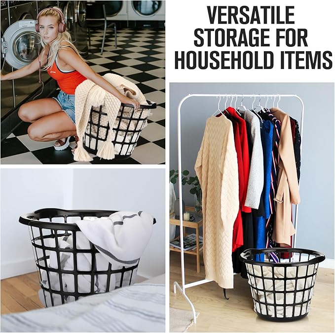 Uiifan 16 Pcs Black Lightweight Laundry Baskets Plastic Large Round Bushel Baskets Capacity Plastic Clothes Basket Space Saving Narrow Laundry Hampers