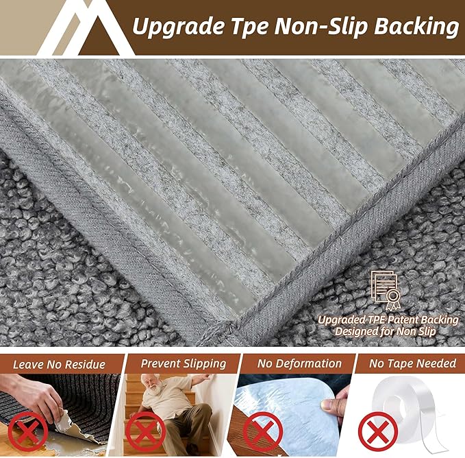 COSY HOMEER Stair Landing Rugs Non-Slip Corner Indoor Edging Stair Treads for Wooden Steps,Washable Soft Stair Landing Mat for Kids,Elder and Dogs,Polyester,TPE Backing,Medium Grey,30x30inch
