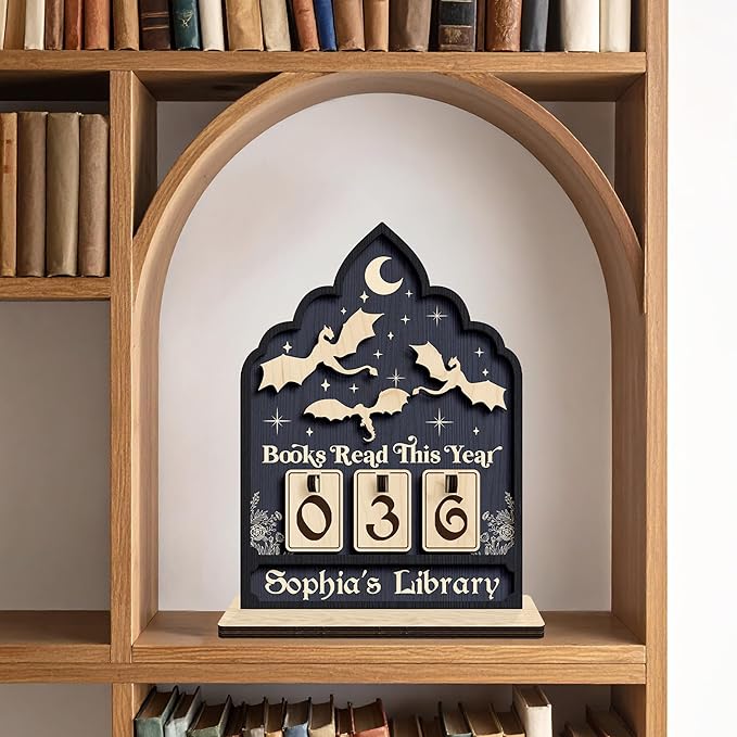 Fantasy Books Read This Year Counter with Name, Reading Challenge Book Tracker Sign, Bookish Gift for Women, Book Lovers, Librarians, Writers, Teachers, Bookshelf Accessories, Home Library Decor