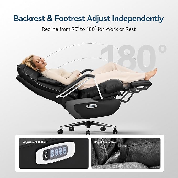 M80A Dual Motor Electric Executive Office Chair with Footrest, Comfortable Reclining Office Chair Wide Seat, Big and Tall Ergonomic Leather Home Office Desk Chair (Black,Multi-Functionality)