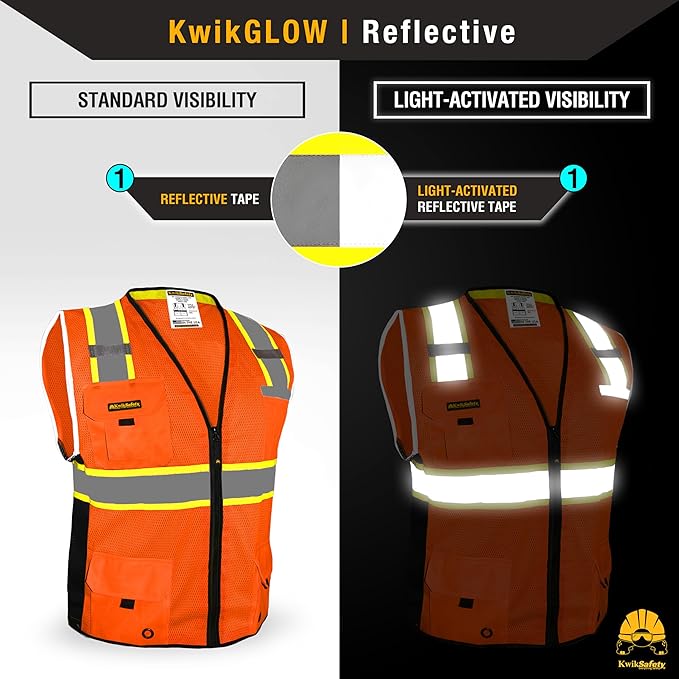 KwikSafety - Charlotte, NC - BIG KAHUNA Safety Vest [2 PACK] Class 2 ANSI OSHA Reflective Vest Durable High Visibility Vest Construction Safety Vest for Men Industrial Work Gear/Orange Large