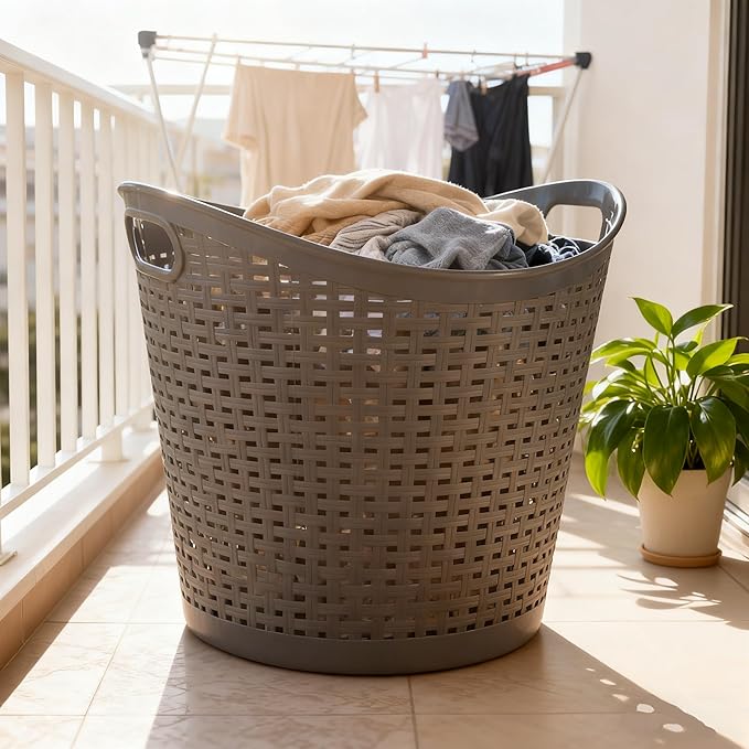 6 Packs 30 L Easy Carry Laundry Hamper, Plastic Ventilated Laundry Basket Clothes Bin, Grey