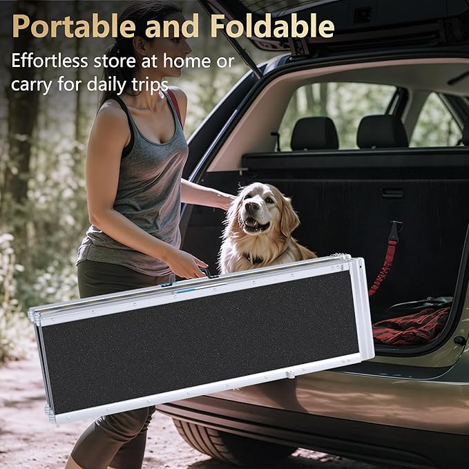 8FT Portable Wheelchair Ramp, Non-Slip Aluminum Folding Handicap Ramp, Ramps for Wheelchairs for Home with Handle, Wheelchair Ramps for Home Steps/Stairs/Threshold/Doorways/Scooter, 600LBS Capacity