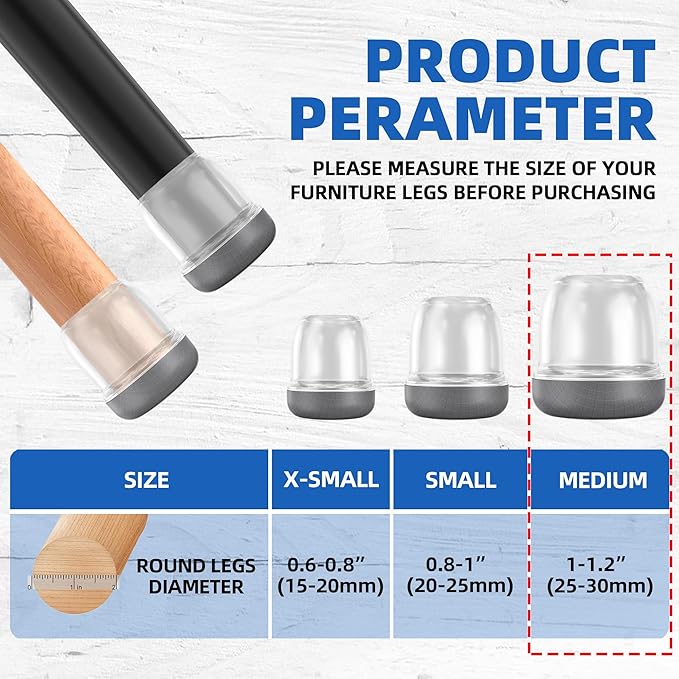 Clear Chair Leg Floor Protectors for Carpet Hardwood Floors, Upgraded Chair Leg Caps with Graphene Fabric Bottom, No Cat/Dog Hair Clinging, 16 Pcs Furniture Leg Feet Covers Reduce Noise (Fit 1"-1.2")