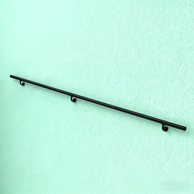 9 FT Handrails for Indoor Stairs,Deck,Slope,Modern Aluminum Handrail Set, Wall Mounted, with Zink-Alloy Brackets Aluminium Railing System,Rust Free. (Matte Black, 9 FT)