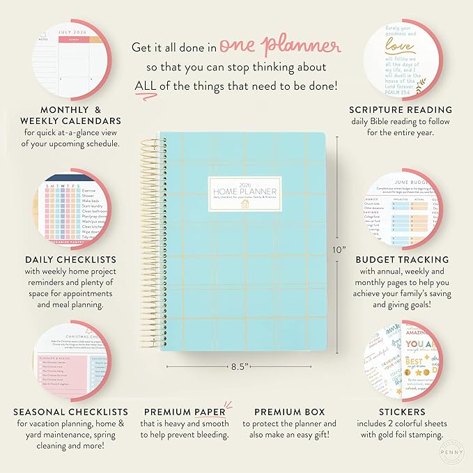 PPP Home Planner 2026 | 12-Month Weekly Calendar (Sunday Start) | Monthly Review & Seasonal Checklists | Budgeting & Savings Worksheets | Daily Bible Reading Plan | Checklists for Routines and Goals