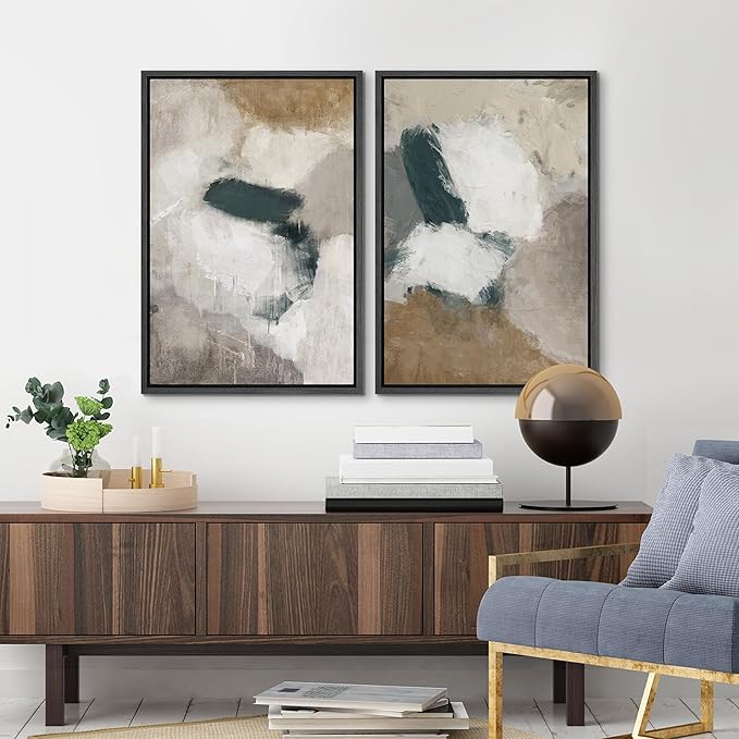 MUDECOR Framed Canvas Print Wall Art Vintage Mid-Century Colorful Pattern Illustrations Modern Art Decorative Bohemian Colorful Chic for Living Room, Bedroom, Office - 16"x24"x2 Black