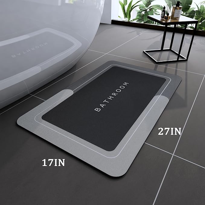 Bath Mats 17x27 Inch, Modernized Magic Mat Bathroom, Rubber Anti Slip Quick Drying Absorbent Bathroom Rug, Shower Room Rugs for in Front of Bathtub, Sink, Dark Gray