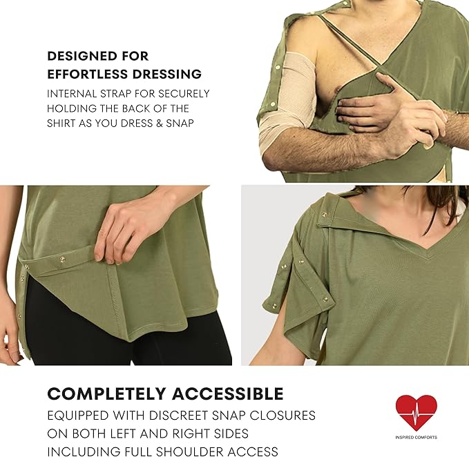 Inspired Comforts Unisex Post Surgery & Rehab V Neck Dual Access Snap Shirt