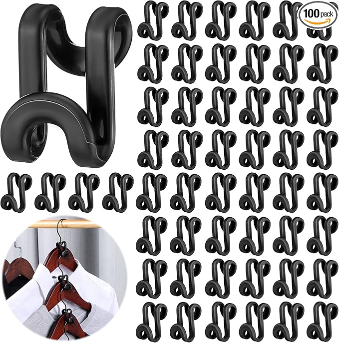 Unittype 100 Pcs Black Plastic Heavy Duty Clothes Hanger Connector Hooks, Space Saving, Cascading