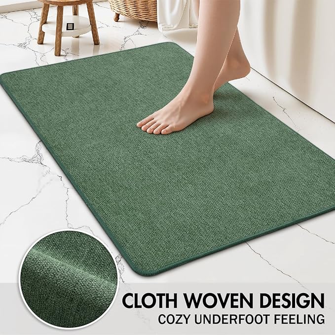 MIULEE Christmas Green Set of 2 Ultra Thin Bathroom Rugs, Rubber Bath Mats for Bathroom Non Slip, Quick Dry Absorbent Bath Rug Machine Washable, Fit Under Door, Shower, Sink, Decor, 17"x27"+20"x32"
