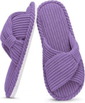 Evshine Fall House Slippers for Women Corduroy Cross Bow Indoor Slippers Open Toe Slip On Bedroom Shoes with Memory Foam