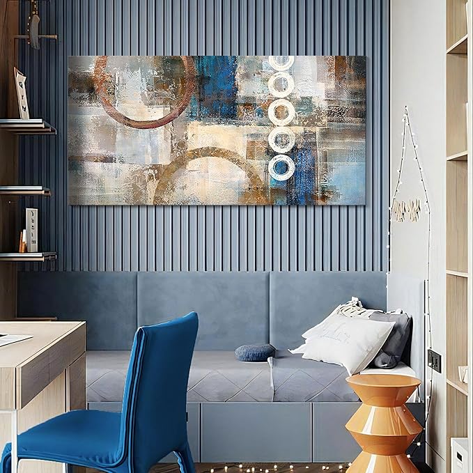 yiijeah Contemporary Wall Art - Geometric Wall Decor Canvas Printed Picture Artwork - 40x20 Inches - Abstract Artfor Living Room Office Bedroom Decoration