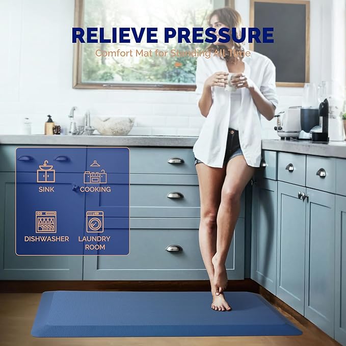 FEATOL Anti Fatigue Mat for Standing, 9/10 Extra Thick Ergonomic Standing Desk Mat, Comfort & Durable Memory Foam Standing Mat at Home,Office All Day (20" x 59", Blue, 1PC)