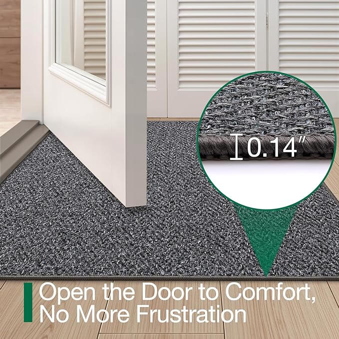 LUMI Ultra Thin Indoor Door Mat for Entrance 48"x72", Non Slip Entryway Mat, Low Profile Doormat, Unique Herringbone Design Carpet for Inside, Patio, Porch, Dark Gray