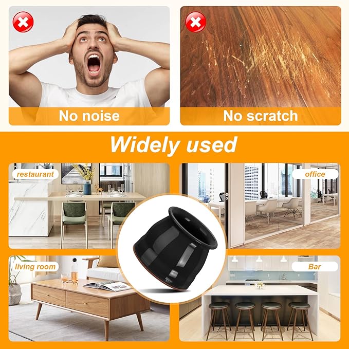 CHUNZEXI 24 Pack Chair Leg Floor Protectors for Hardwood Floors, Silicone Felt Covers Pads Caps, Protect Wood Furniture Feet Floors Noise Reduce and Scratch (Universal Large & Black)