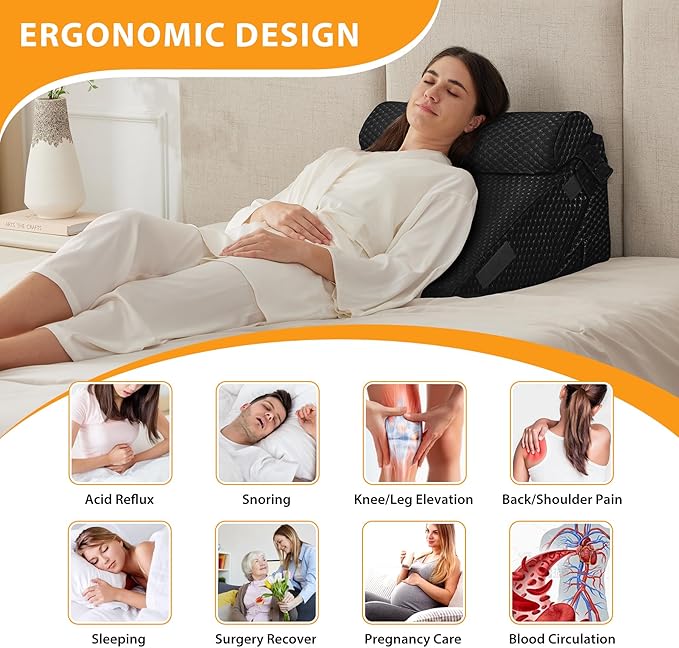 3PCS Wedge Pillow Set for After Surgery, Adjustable 9&12 Inch Bed Wedge Pillow for Sleeping, Incline Pillow Wedge for Headboard, Post Surgery, Acid Reflux, Neck&Back Support, Plush Black