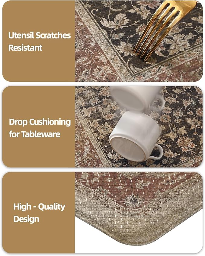 Color&Geometry Anti Fatigue Kitchen Mats for Floor 24x59, Vintage Decor, Easy Clean, Waterproof & Oil Proof, 0.4" Thick Cushioned, Non-Slip Kitchen Runner Rug for Sink, Laundry, Office, Light Taupe