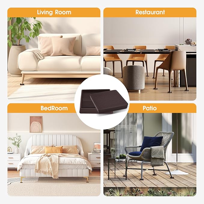 8 Pack Square Rubber Furniture Caster Cups, 3X3 Anti-Slip Gripper for Hardwood Floor Protection, Heavy Duty Anti Slide Floor Protectors for Bed Couch Stoppers
