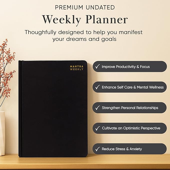 2026 Planner, Daily Journal & Gratitude Journal All-In-One with To Do List, Self Care Prompts & Habit Tracker - 5.8 x 8.3 - Black