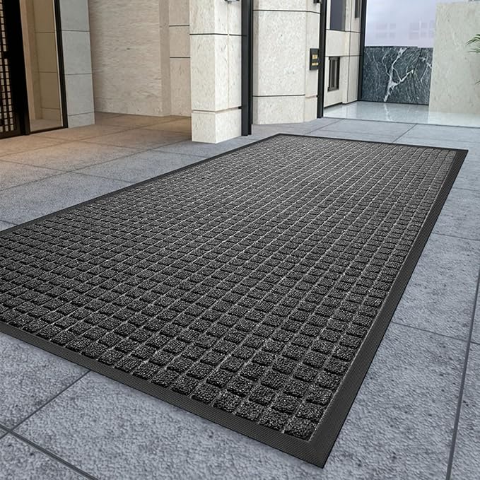 Kuyal Front Door Mat, 4'*6' Door Mat for Inside Outside Entrance,Waterproof Welcome Mats with Non-Slip Backing, Indoor Outdoor Entryway, Commercial Floor Mats, Durable & Easy to Clean, Dark Gray