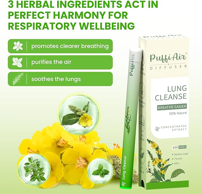 Herbal Diffuser with Extracts of Mullein, Thyme & Mint + Air Inhaler with Mullein Essential Oils, Nicotine-Free Smokeless – 2 Pcs | Reduce Cravings & Fatigue, Lung Comfort & Breathing Support