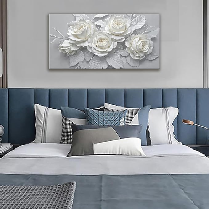 Suconvng White Flower Wall Art Painting Canvas Art Wall Decor 20 X 40 Inch Decorations Modern Minimalist Flower Aesthetic Wall Decor Canvas Art Picture For Bedroom Kitchen Office Home Decoration