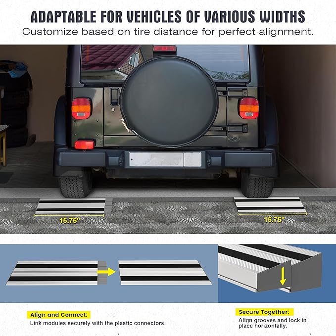 2" Rise Modular Threshold Ramp for Doorways, Stable Wheelchair Ramp for Home Steps, Aluminum Door Ramp and Curb Ramp for Scooters, Power Chairs, Cars, 1100LBS Load Capacity