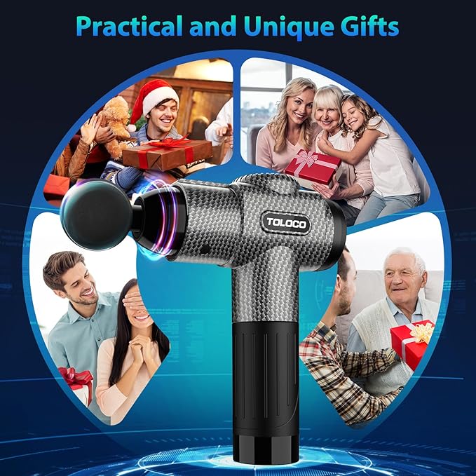 TOLOCO Massage Gun, Deep Tissue Back Massage for Athletes for Pain Relief, Percussion Massager with 10 Massages Heads & Silent Brushless Motor, Christmas Gifts for Women, Men, Carbon