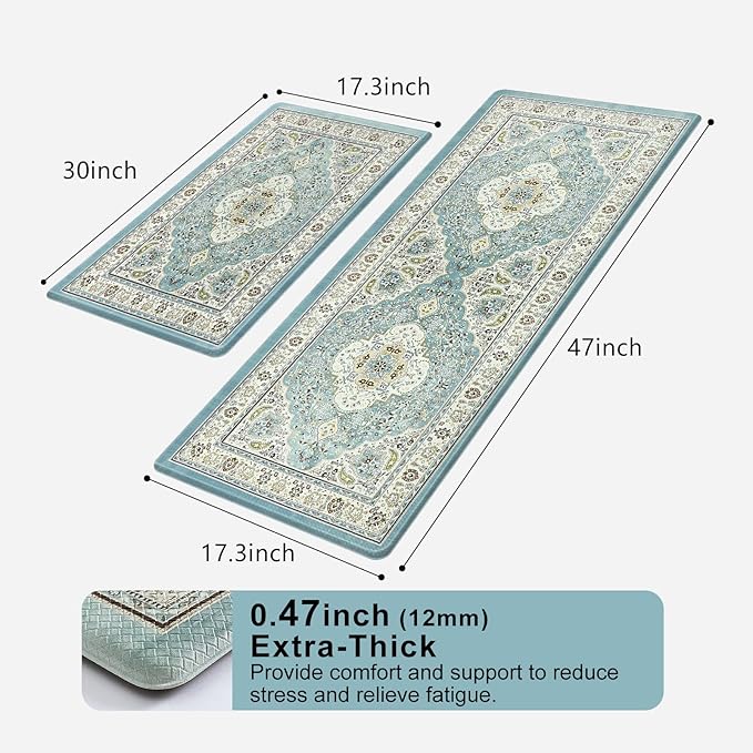 Collive Boho Anti Fatigue Kitchen Mats Sets 2 Piece Non Skid Kitchen Mats for Floor Cushioned Kitchen Rugs and Mats Waterproof Ergonomic Comfort Standing Mat Runner for Kitchen,Home,Office,Laundry
