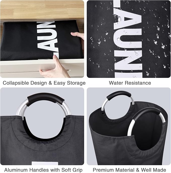 Extra Laundry Basket Large Collapsible Clothes Hamper Bag with Handles – Foldable Freestanding Laundry Sorter for Dirty Clothes in College Dorm, Apartment, or Laundry Room – 115L (Black)