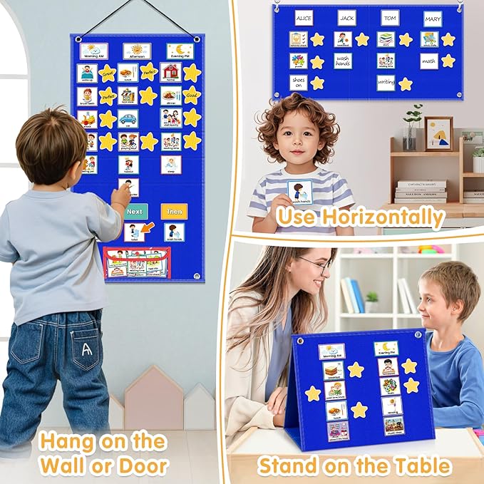 Large Visual Schedule for Kids with Autism Chore Chart for Kids Daily Routine Chart Autism Learning Materials Toddler Planning Board Visual Schedule for Classroom, Home with 124 Cards (Blue)