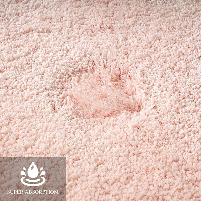 MIULEE Pink Bathroom Rug - Large Absorbent Bath Mat Made of Thick Fluffy Microsiber for Bathroom Floor, Tub, Kitchen and Hallway, Non Slip Rubber Backside, Machine Washable - Blush, 24x36 Inches