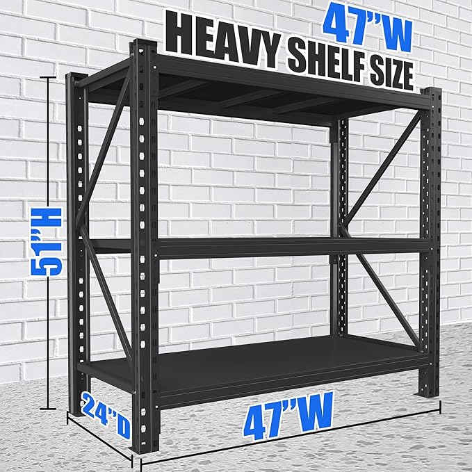 51.2" W Metal Garage Storage Shelves,Heavy Duty Adjustable Steel Organization Shelving,Utility Rack Shelf,47.2" H x 51.2" W x 23.6" D for Basement,Warehouse,Industrial