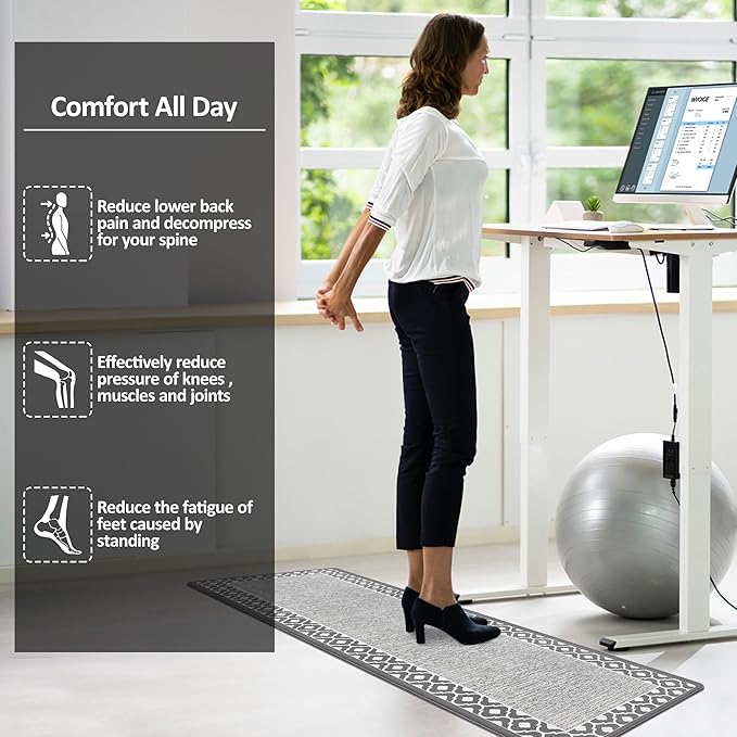 Grey Cushioned Kitchen Mat Anti Fatigue Kitchen Rugs, Heavy Duty Non-Skid, Ergonomic Comfort Foam Kitchen Floor Mat for Home, Office, Sink, Laundry - Gray 17.3"x59"