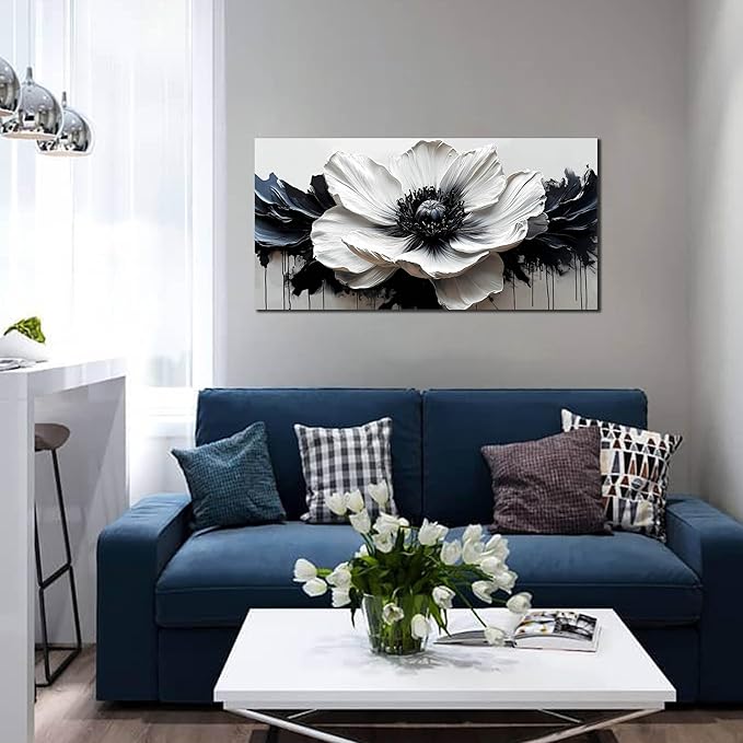 Flower Canvas Wall Art for Living Room - Black and White Wall Art for Bedroom - Modern Wall Decor for Bedroom Women Size 20" x 40"