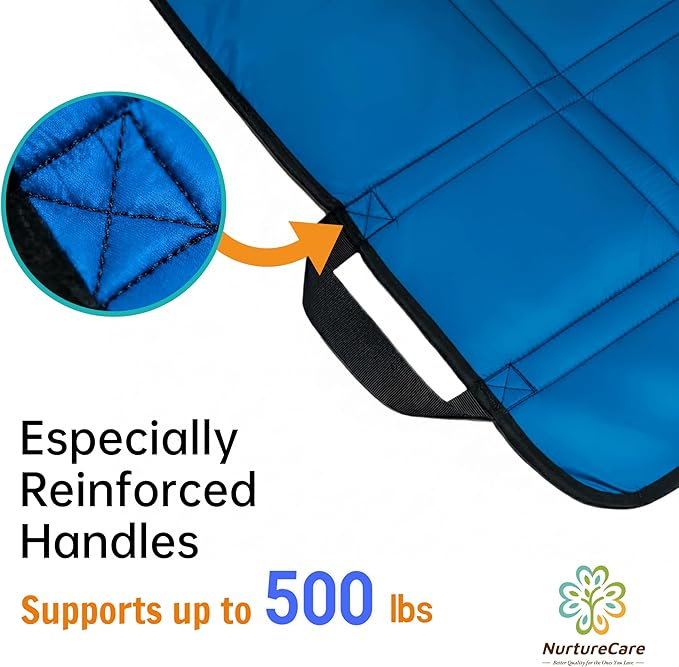 Upgraded 3-Layer Comfort Positioning Bed Pad with Handles Washable Waterproof Transfer Board for Turning Moving Patient Inconvenience Care Transfer Sheet, 36"x 28", Small, Lake Blue