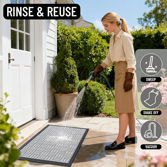 OLANLY Front Door Mat Outside Entrance 59x23, Absorbent, Heavy Duty Sturdy Natural Rubber Doormat Indoor Outdoor, Non-Slip, Stain and Fade Resistant, Low Profile Floor Mat for Entryway, Light Gray